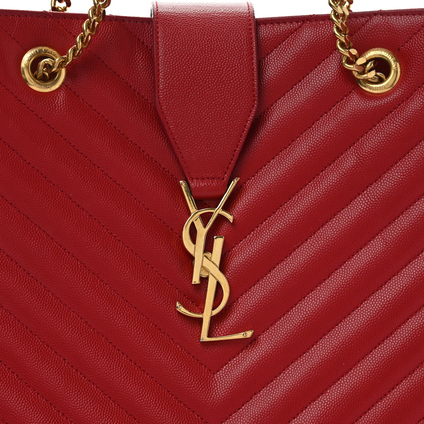 Grain De Poudre Matelasse Chevron Large Monogram Shopping Bag Red