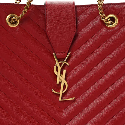 Saint Laurent Grain De Poudre Matelasse Chevron Large Monogram Shopping Bag Red 8 of 10