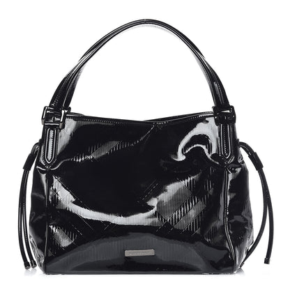 Burberry Patent Check Embossed Small Bilmore Tote Black 1 of 11