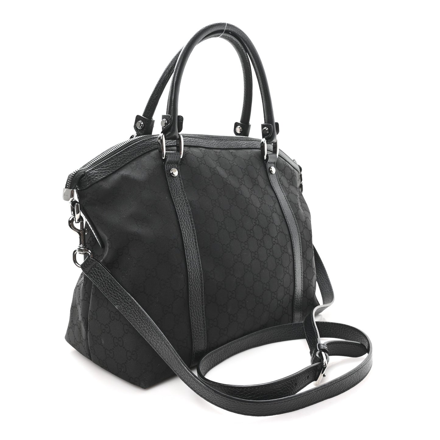 Nylon Monogram Medium GG Charm Dome Satchel Black