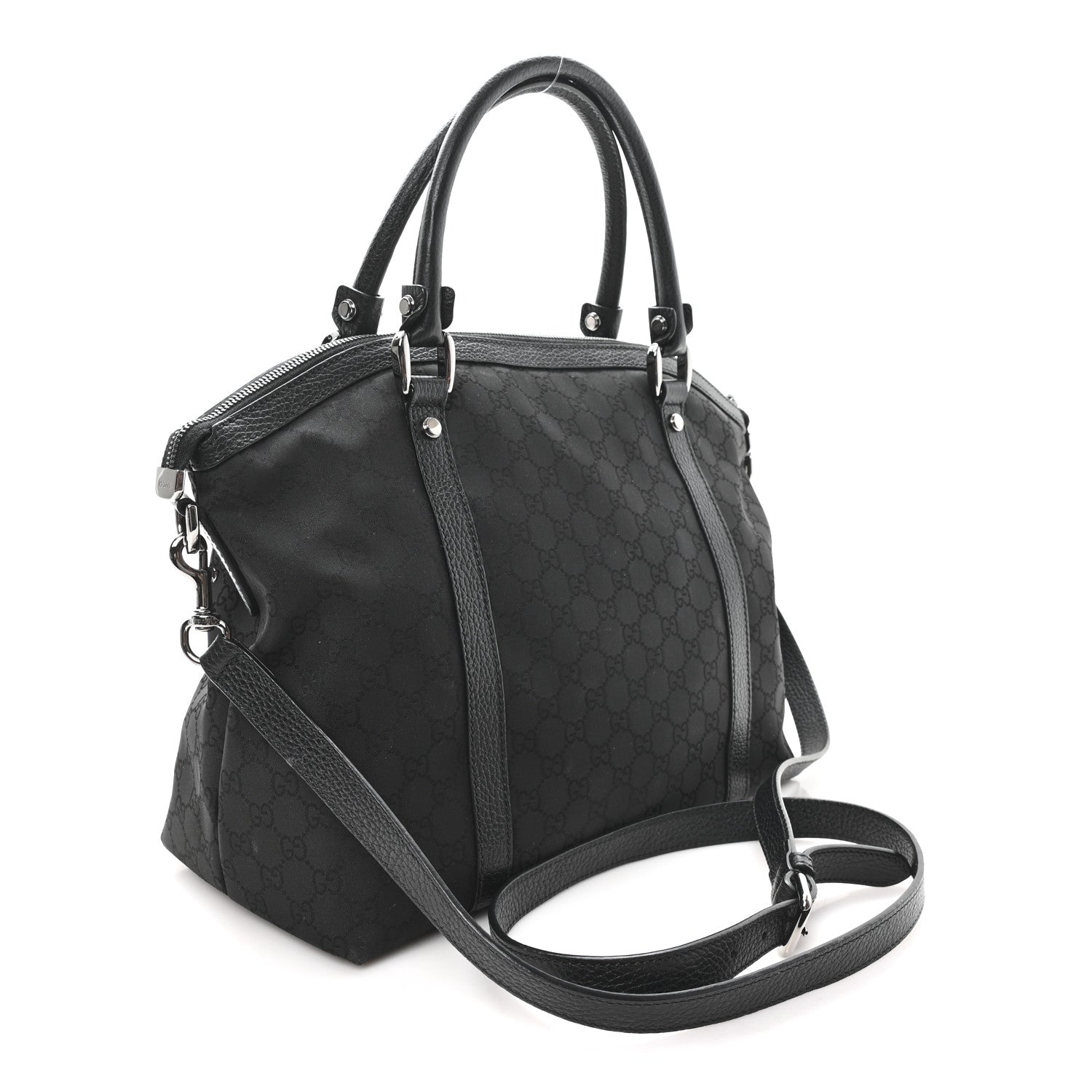 Gucci Nylon Monogram Medium GG Charm Dome Satchel Black 3 of 11