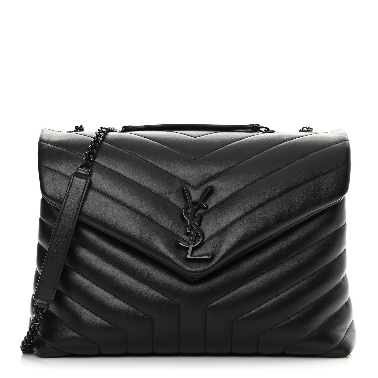 Calfskin Y Quilted Monogram Medium Loulou Chain Satchel Black