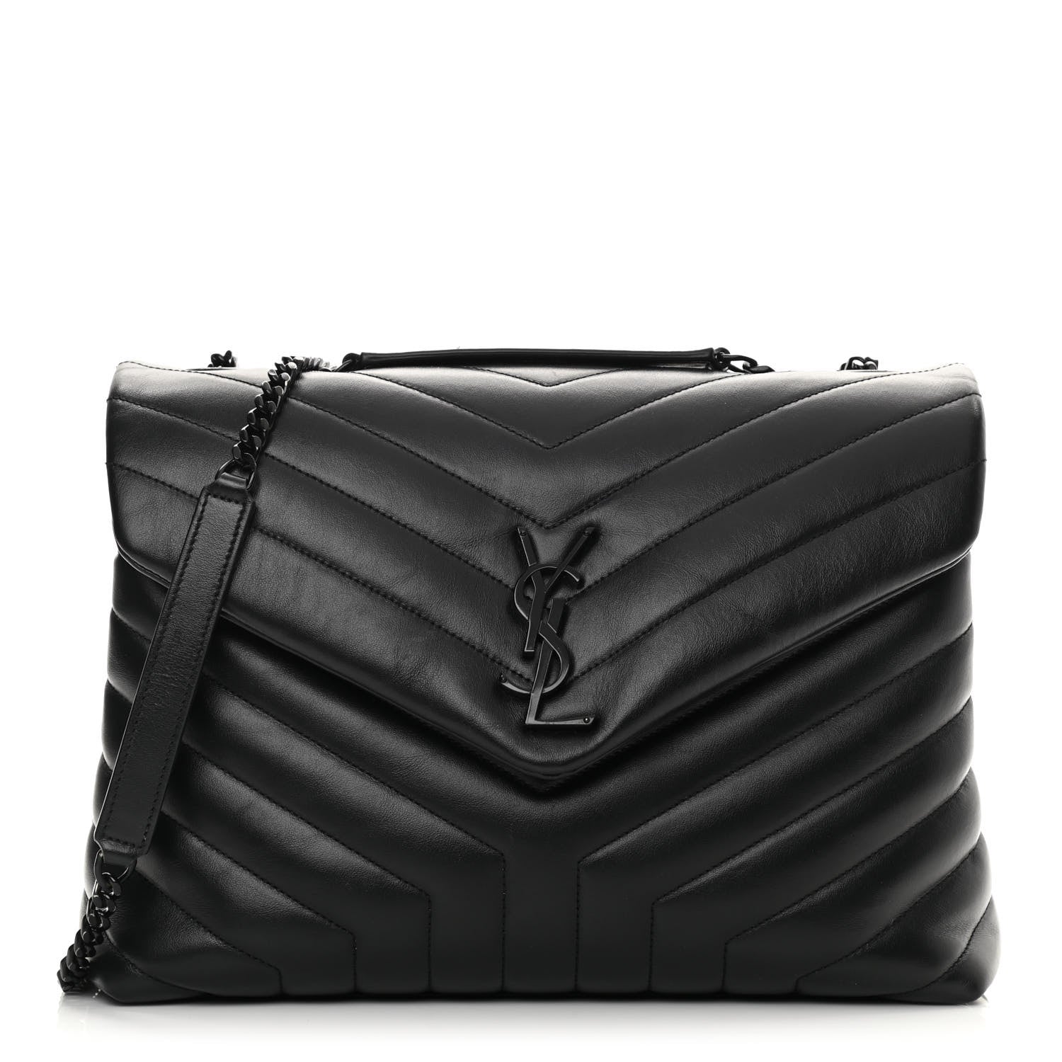 Saint Laurent Calfskin Y Quilted Monogram Medium Loulou Chain Satchel Black 1 of 17