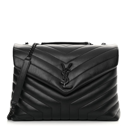 Saint Laurent Calfskin Y Quilted Monogram Medium Loulou Chain Satchel Black 1 of 17
