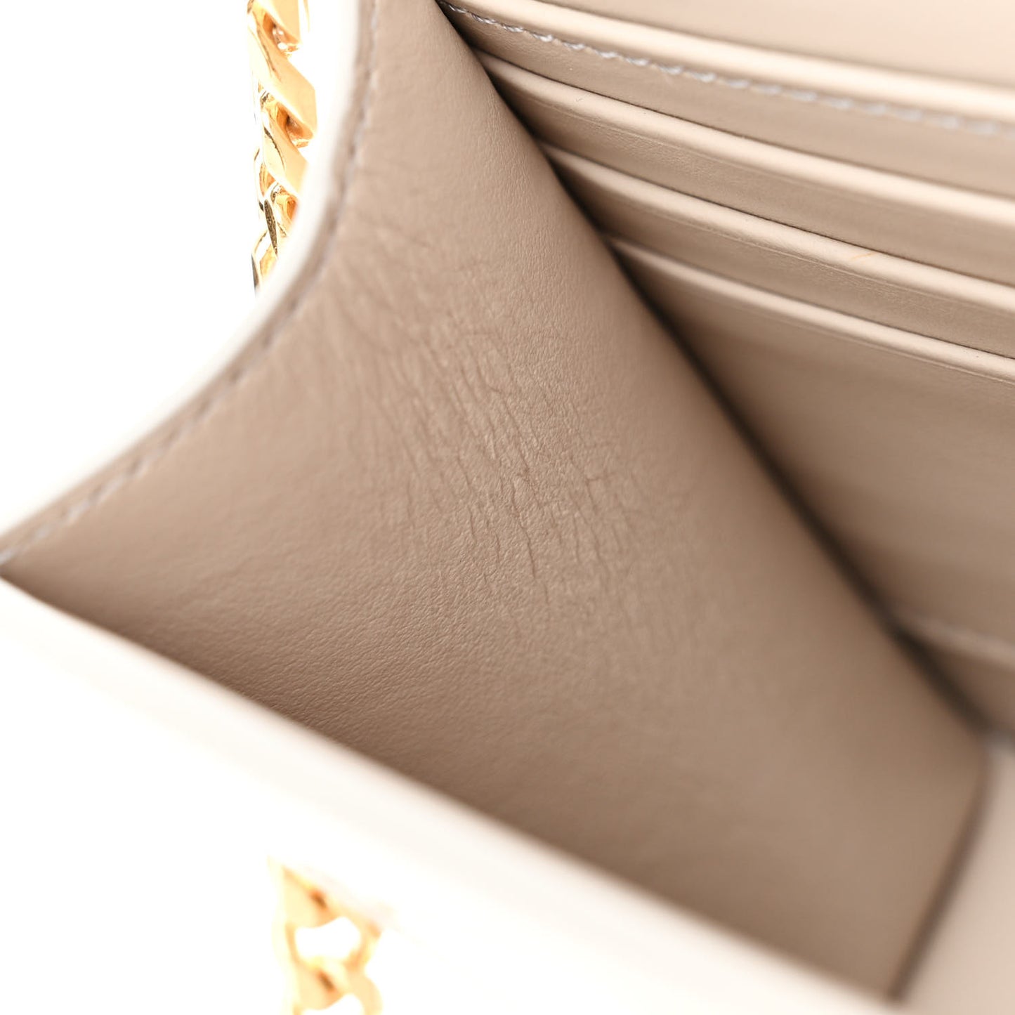 Shiny Calfskin Triomphe Margo Wallet on Chain Light Stone