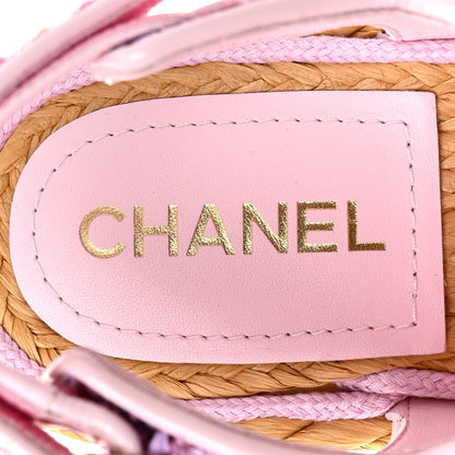 Chanel Tweed Patent Calfskin Velcro Dad Sandals 38.5 Light Purple Pink Red 7 of 11
