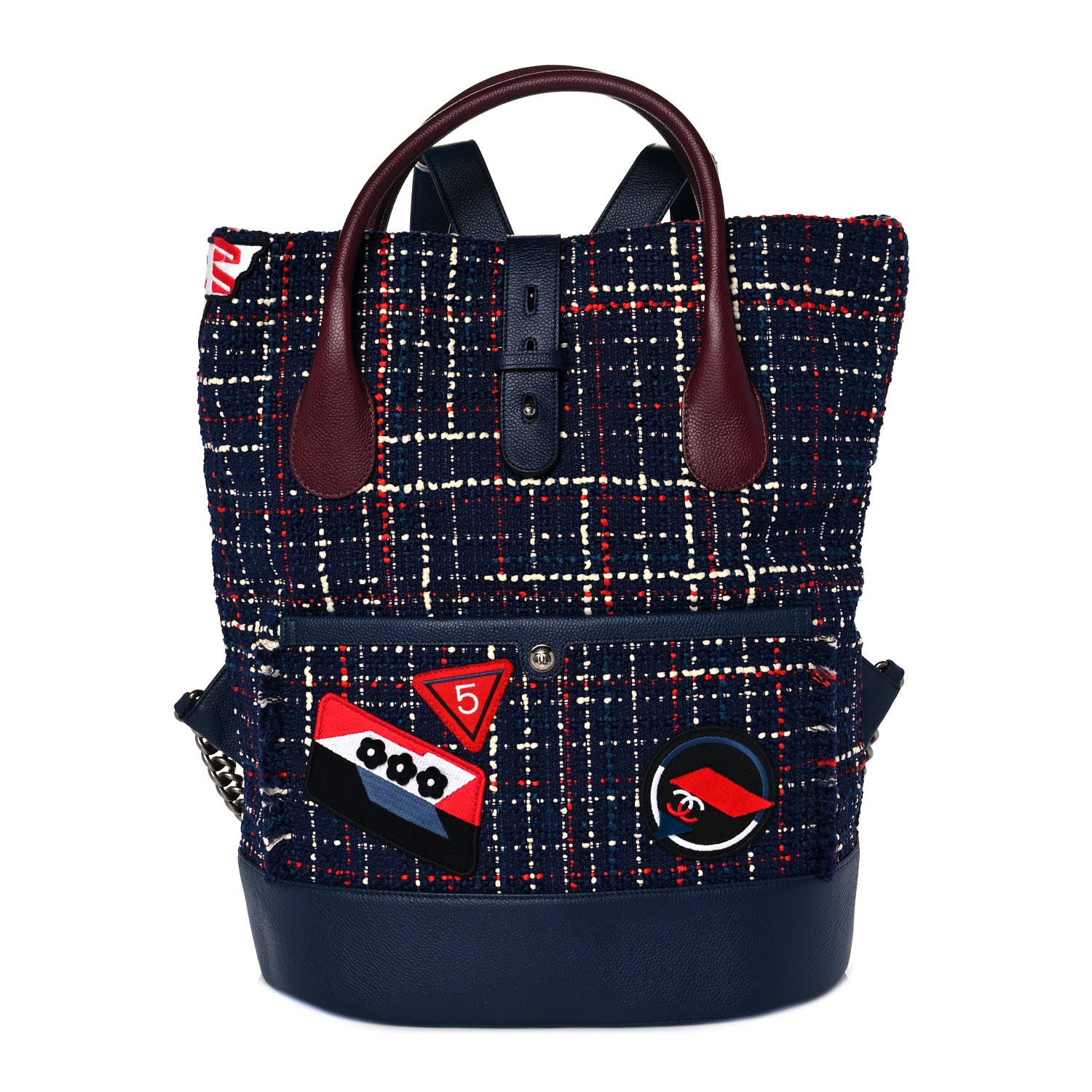 Chanel Tweed Crest Trip Backpack Navy Burgundy 1 of 10