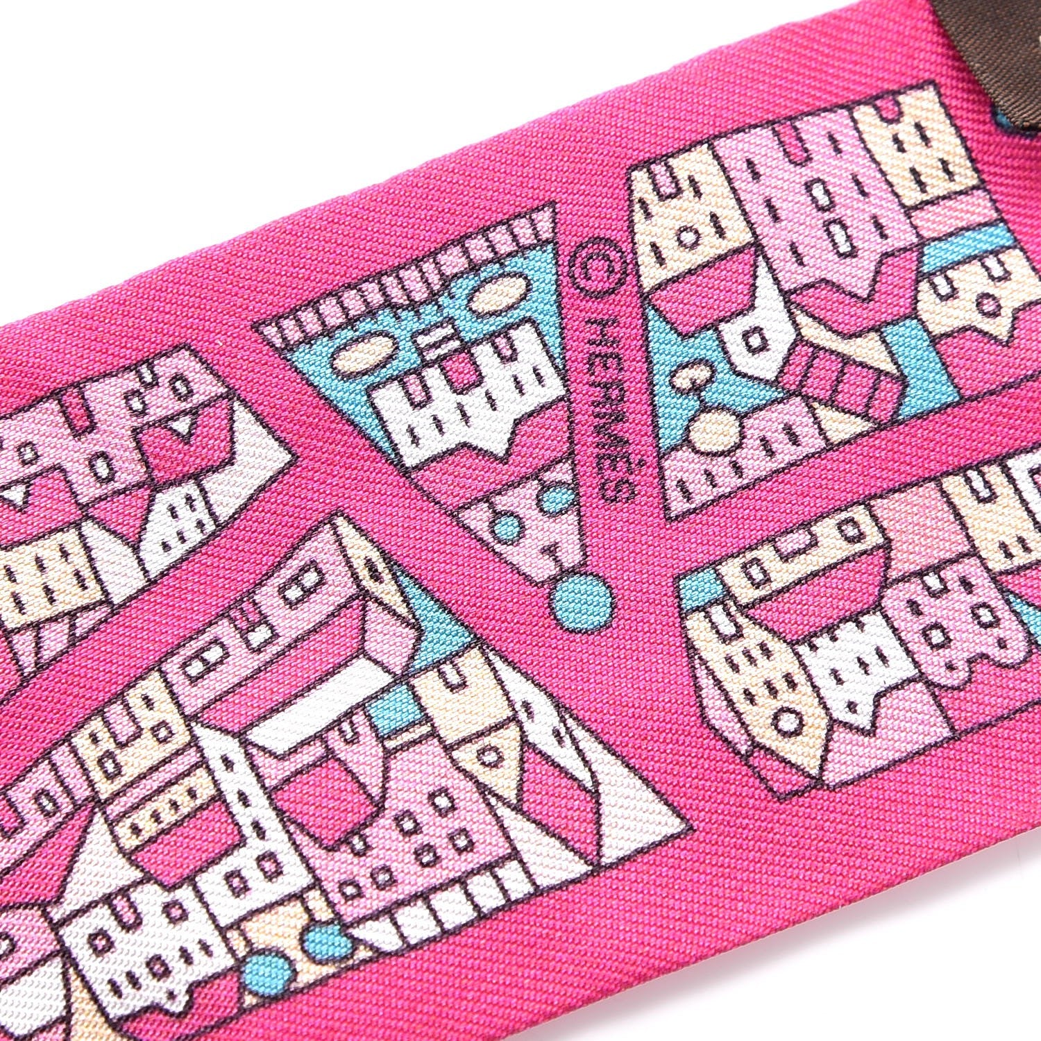 Hermes Silk Rive Droite Rive Gauche Twilly Rose Vif Turquoise Creme 5 of 5