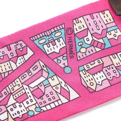 Hermes Silk Rive Droite Rive Gauche Twilly Rose Vif Turquoise Creme 5 of 5