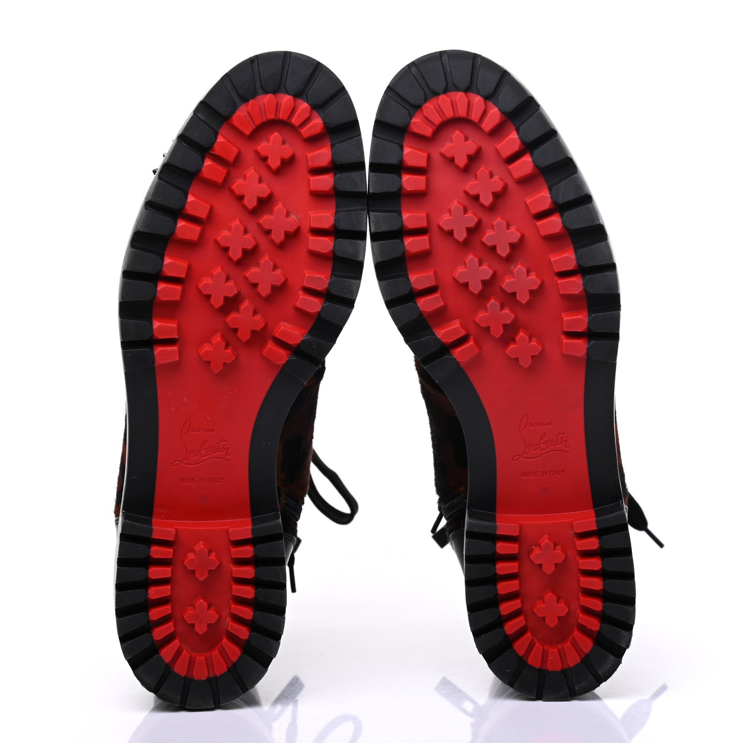 Calfskin Pony Fox Spikes TS Croc Flat Boots 38 Black Roux