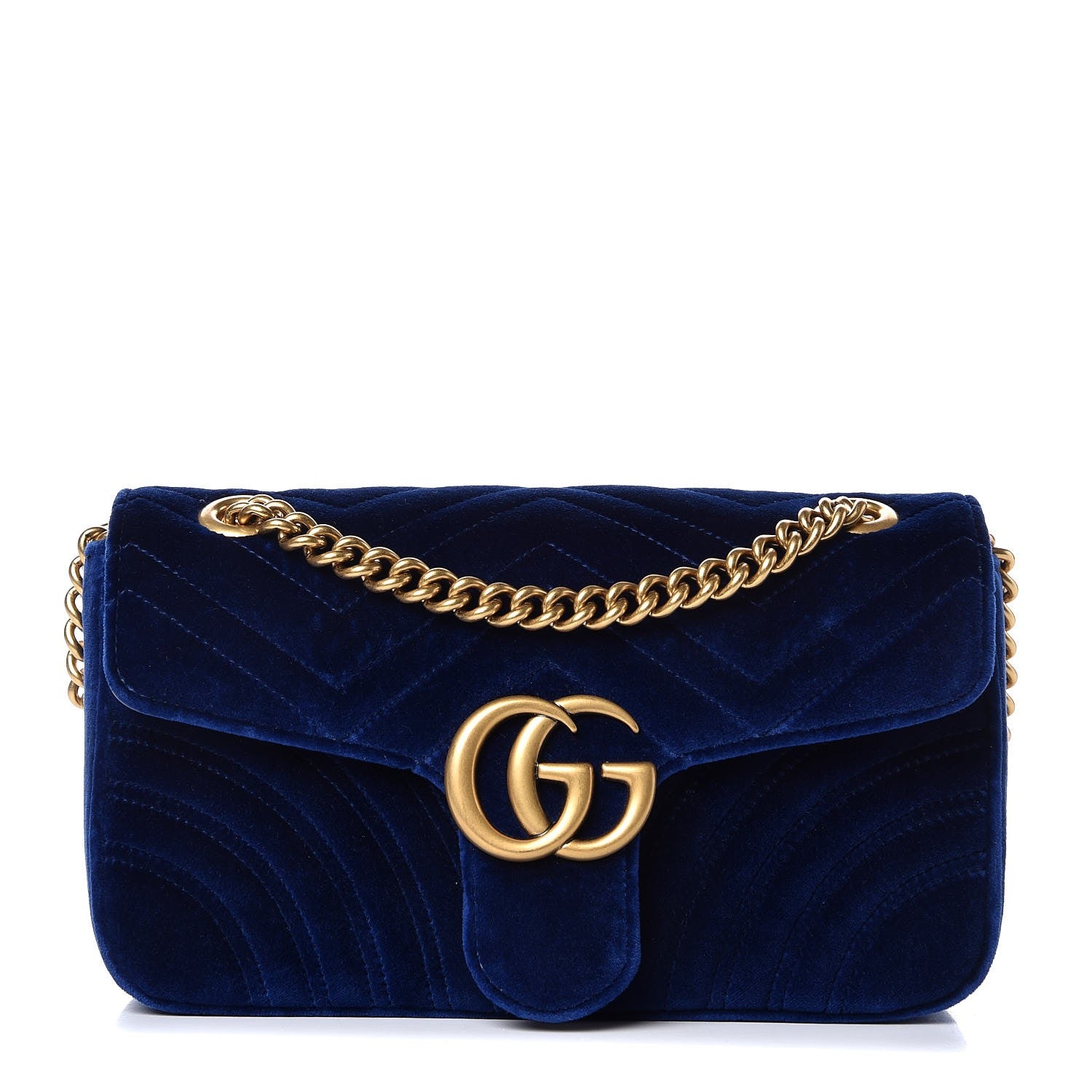 Gucci Velvet Matelasse Small GG Marmont Shoulder Bag Cobalt Blue 1 of 7