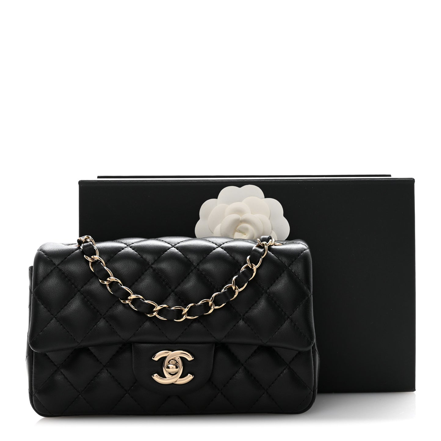 Lambskin Quilted Mini Rectangular Flap Black Black