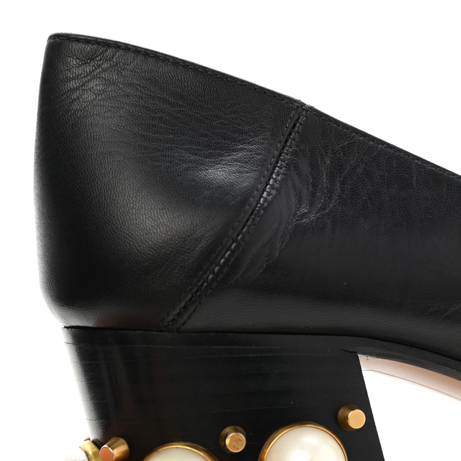 Gucci Malaga Kid Web Pearl Embellished Peyton 75mm Loafer Pumps 38.5 Black 12 of 13
