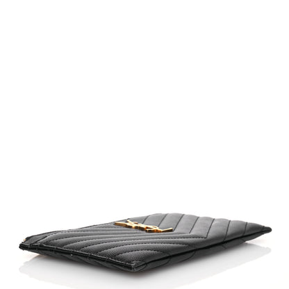 Saint Laurent Grain De Poudre Chevron Monogram Bill Pouch Black 4 of 14