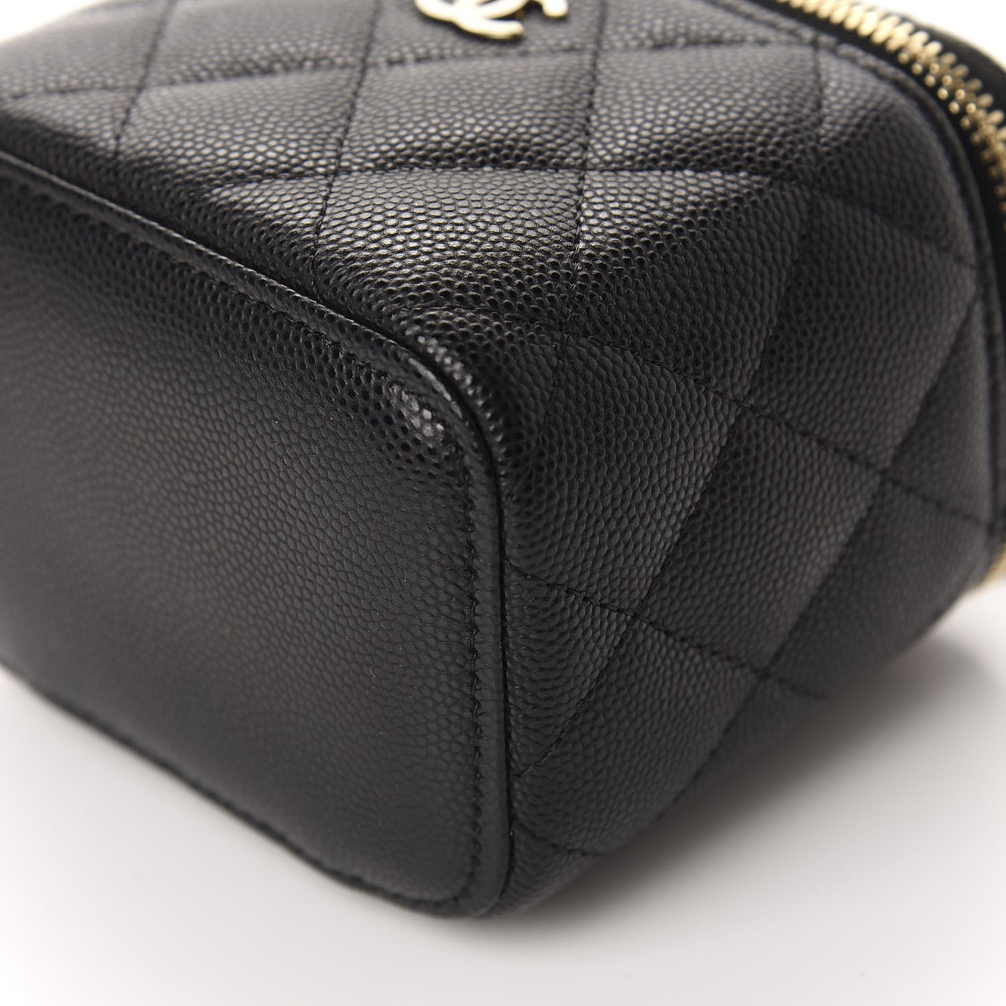 Caviar Quilted Mini Vanity Case With Chain Black