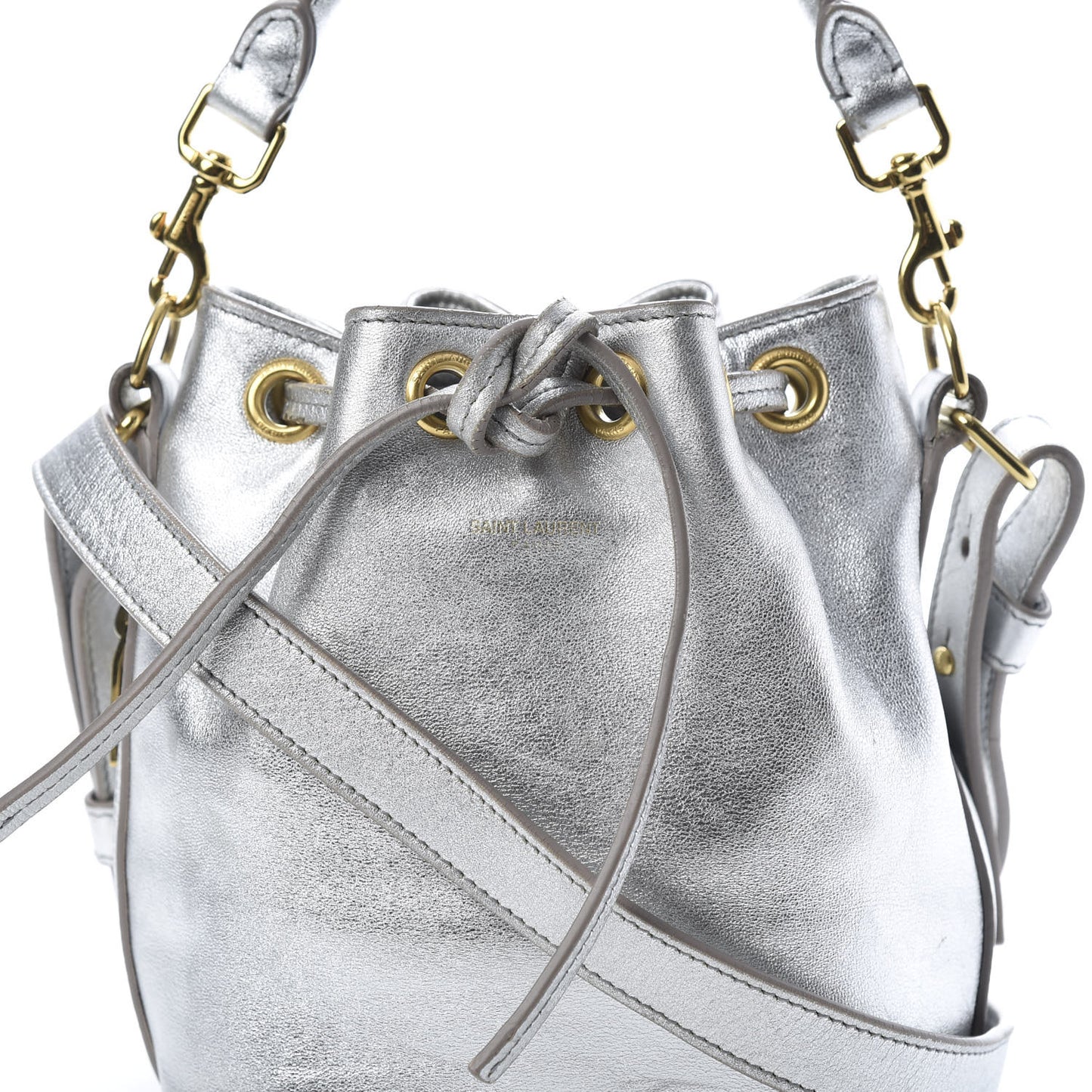Metallic Calfskin Small Emmanuelle Bucket Bag Silver