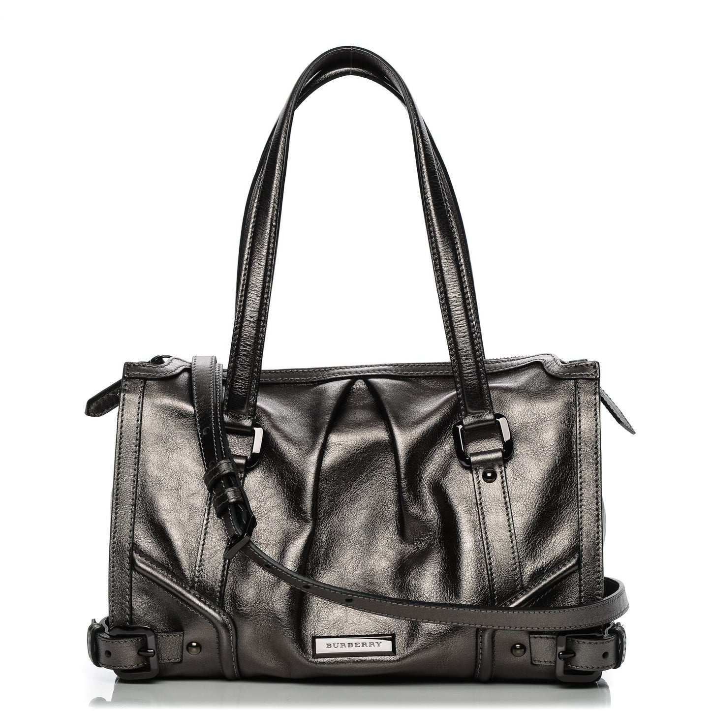 Metallic Calfskin Small Pilgrim Bowling Bag Anthracite