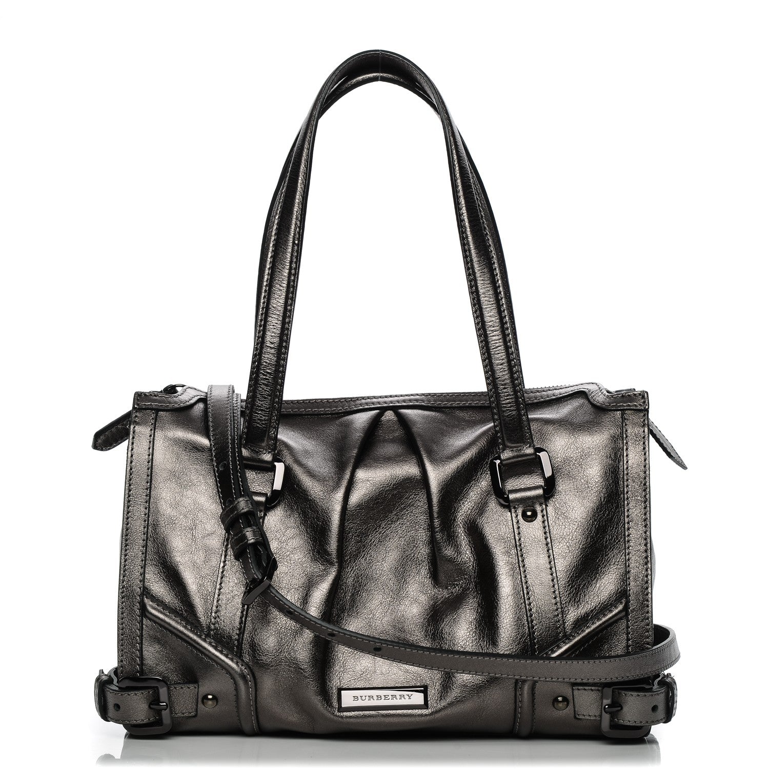 Burberry Metallic Calfskin Small Pilgrim Bowling Bag Anthracite 1 of 8