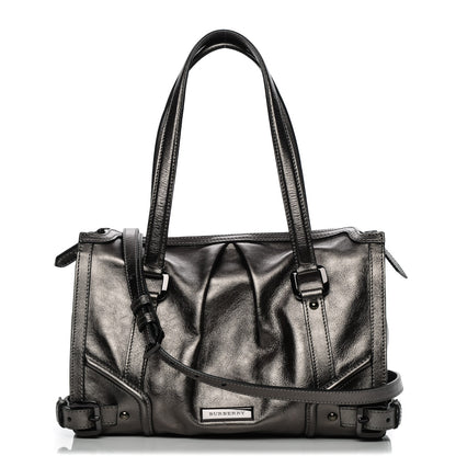 Burberry Metallic Calfskin Small Pilgrim Bowling Bag Anthracite 1 of 8