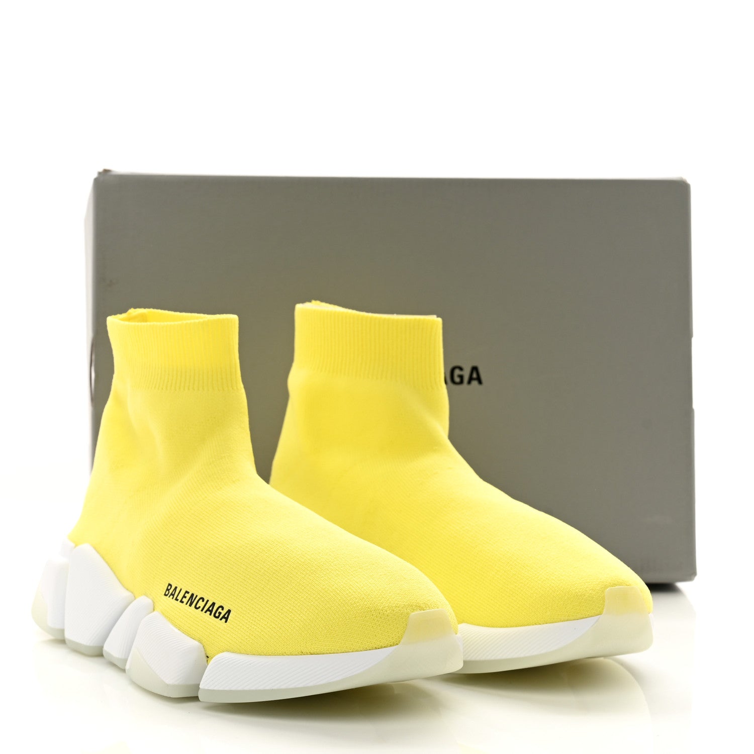 Balenciaga Ribbed Knit Womens Speed 2.0 Transparent Sole Sneakers 39 Yellow 7 of 7