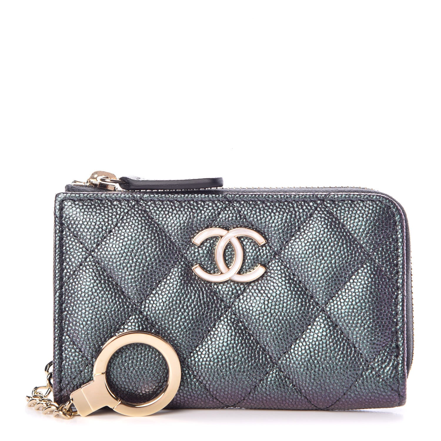 Chanel Iridescent Caviar Quilted Zipped Key Holder Case Black 1 of 8