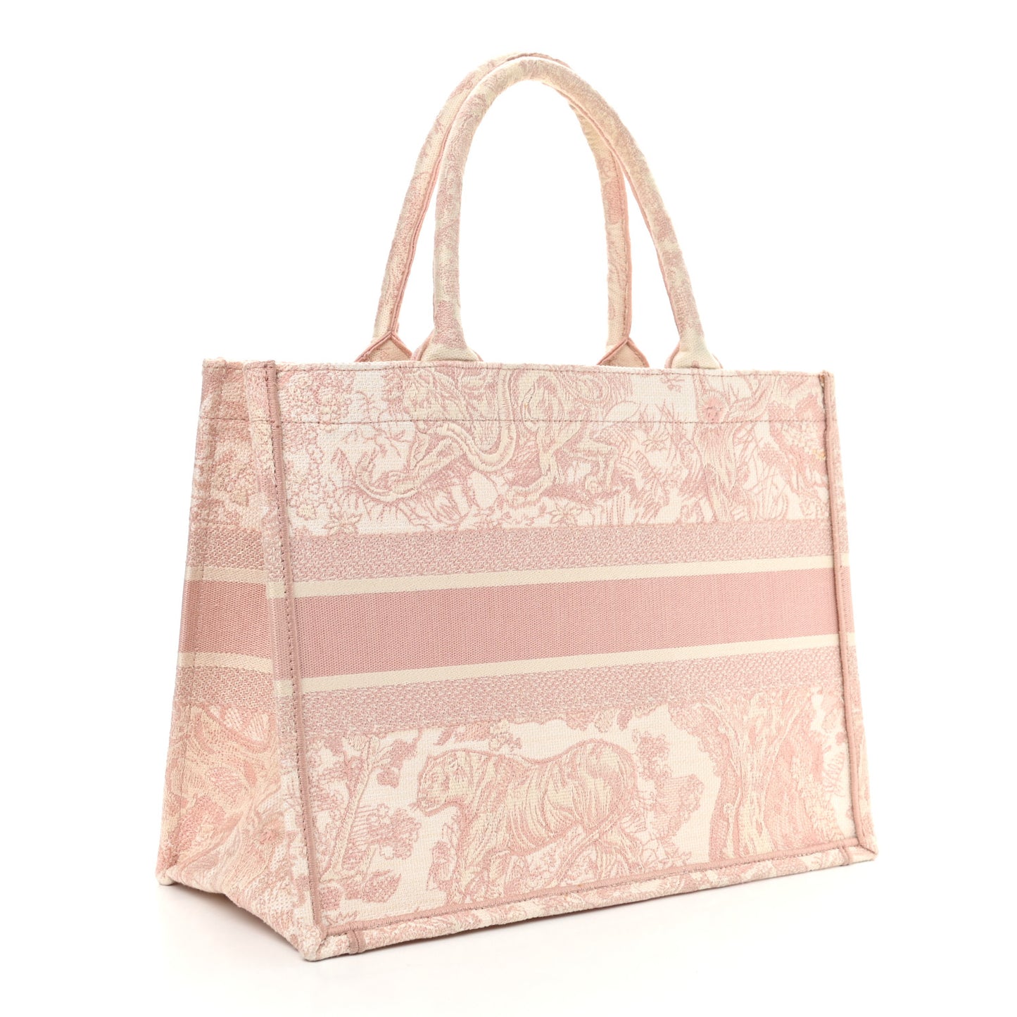 Canvas Toile De Jouy Embroidered Medium Book Tote Pink
