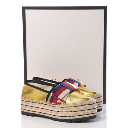 Gucci Metallic Calfskin Sylvie Platform Espadrilles 39.5 Gold 9 of 9