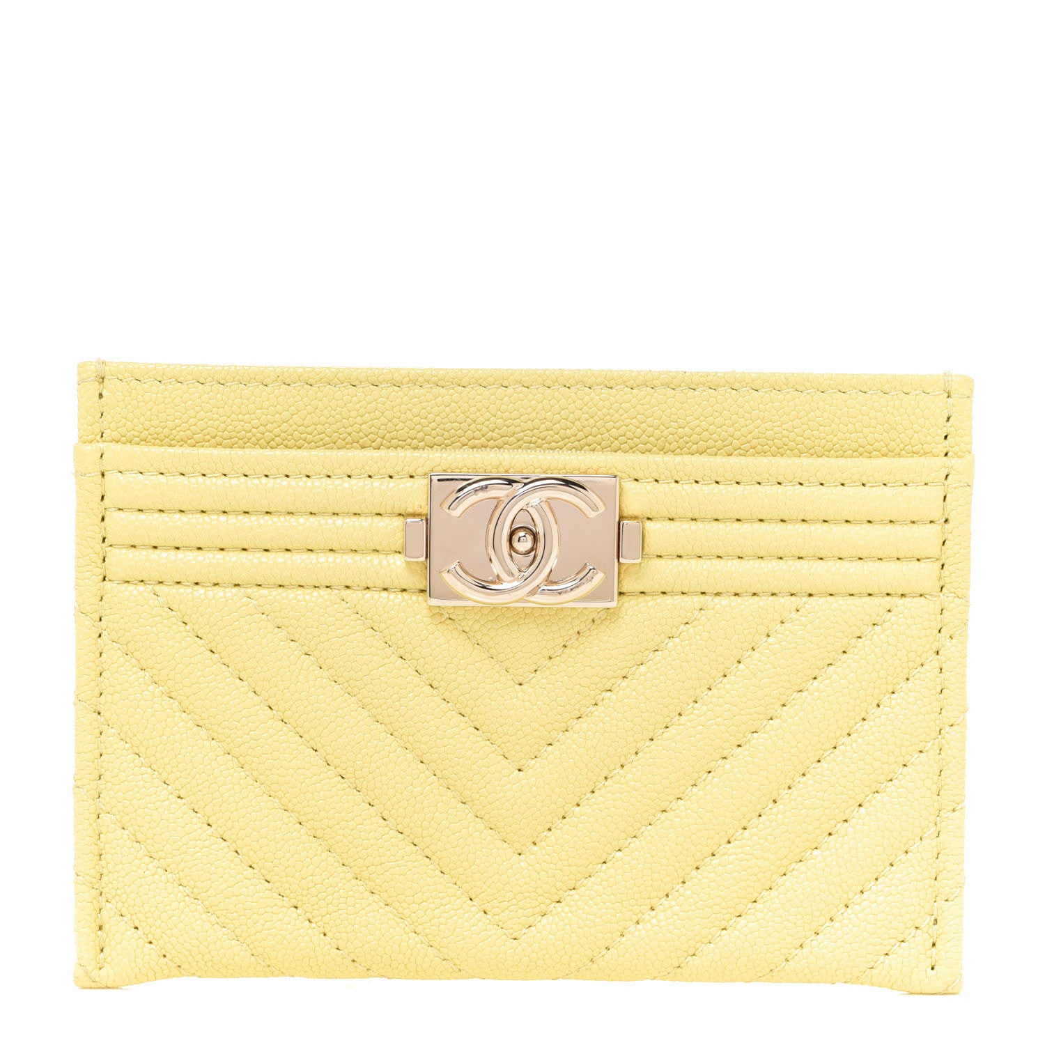 Chanel Caviar Chevron Quilted Boy Card Holder Yellow 1 of 9