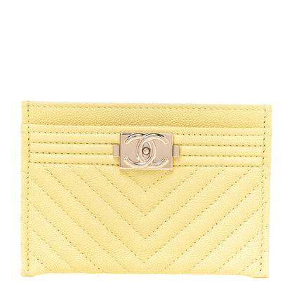 Chanel Caviar Chevron Quilted Boy Card Holder Yellow 1 of 9