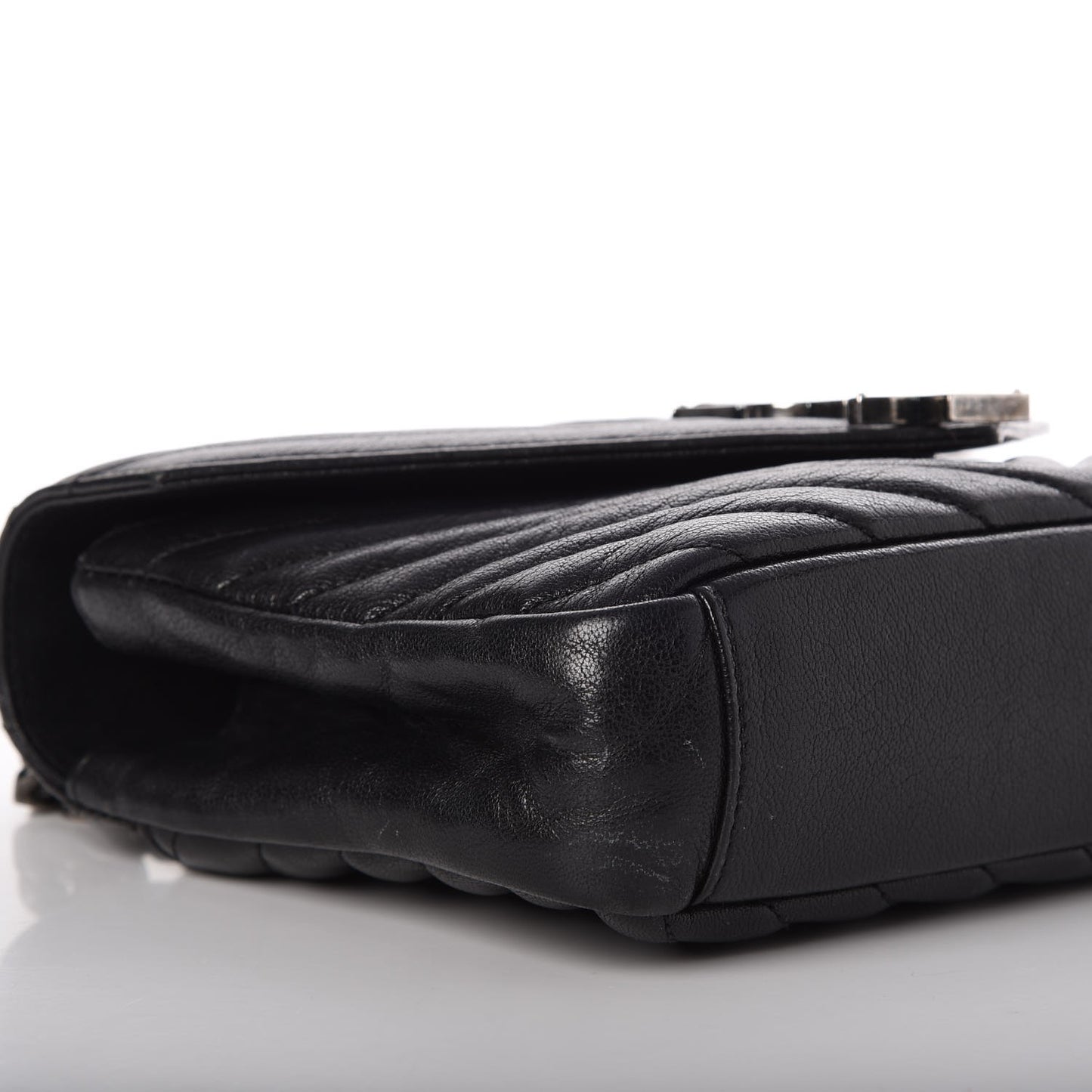 Sheepskin Matelasse Chevron Monogram Medium College Bag Black