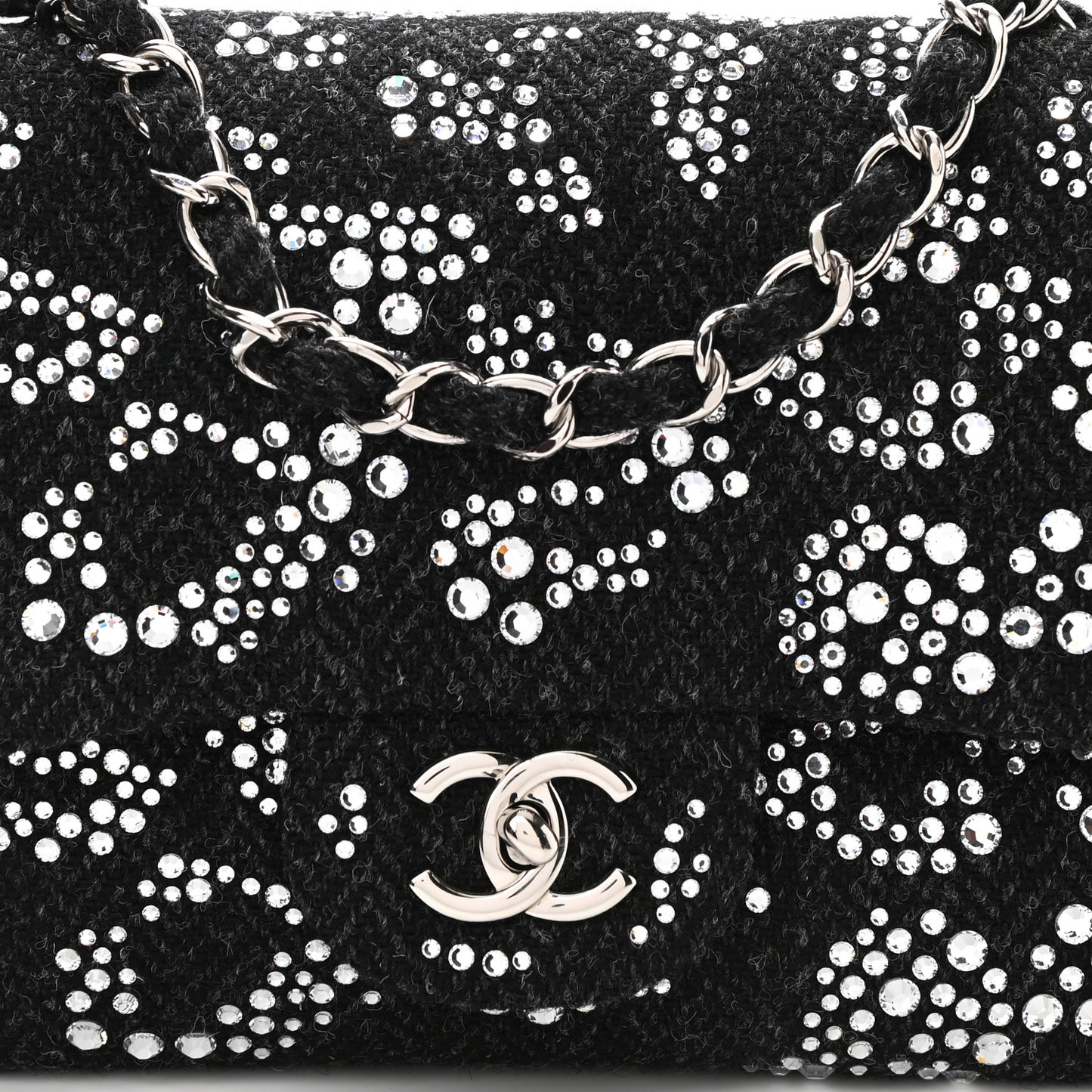 Tweed Swarovski Crystal Leopard Jumbo Flap Black