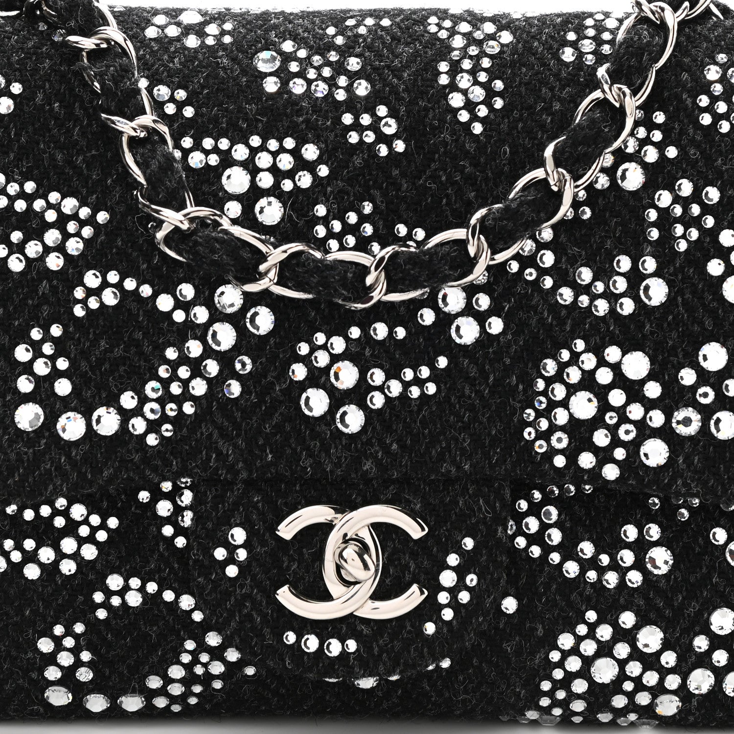 Chanel Tweed Swarovski Crystal Leopard Jumbo Flap Black 7 of 9
