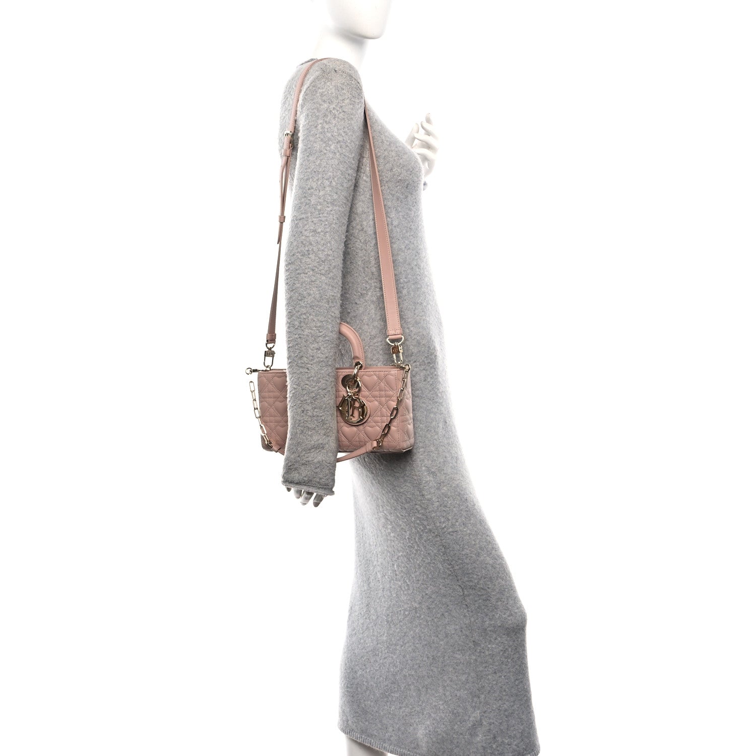 Christian Dior Lambskin Cannage Heart Medium Lady D-Joy Rose Des Vents 2 of 9