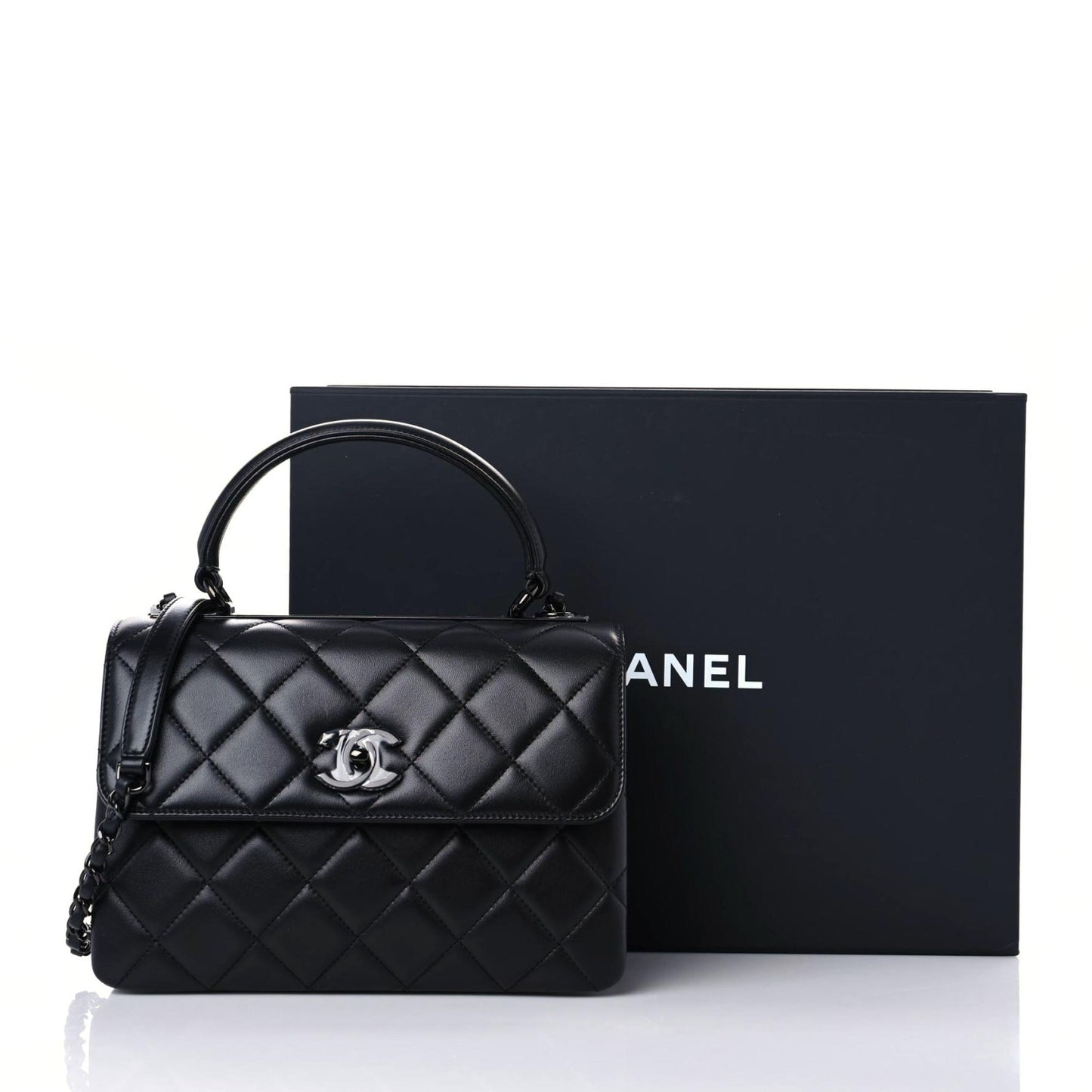 Lambskin Quilted Small Trendy CC Dual Handle Flap Bag So Black