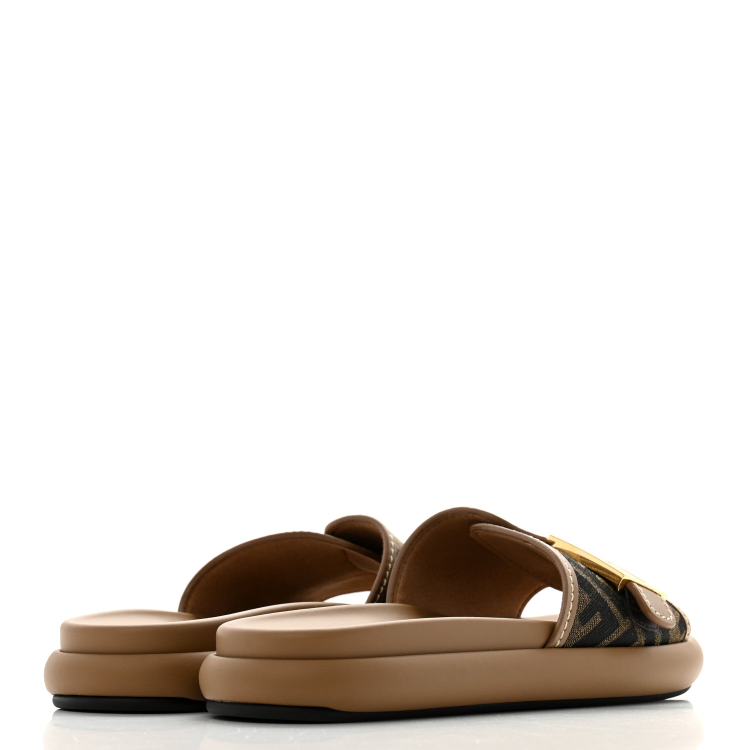 Fendi Fabric Jacquard Nappa FF Womens Fendi Feel Slide Sandals 37.5 Tobacco Black Miele Scuro 5 of 8