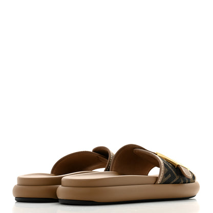 Fendi Fabric Jacquard Nappa FF Womens Fendi Feel Slide Sandals 37.5 Tobacco Black Miele Scuro 5 of 8