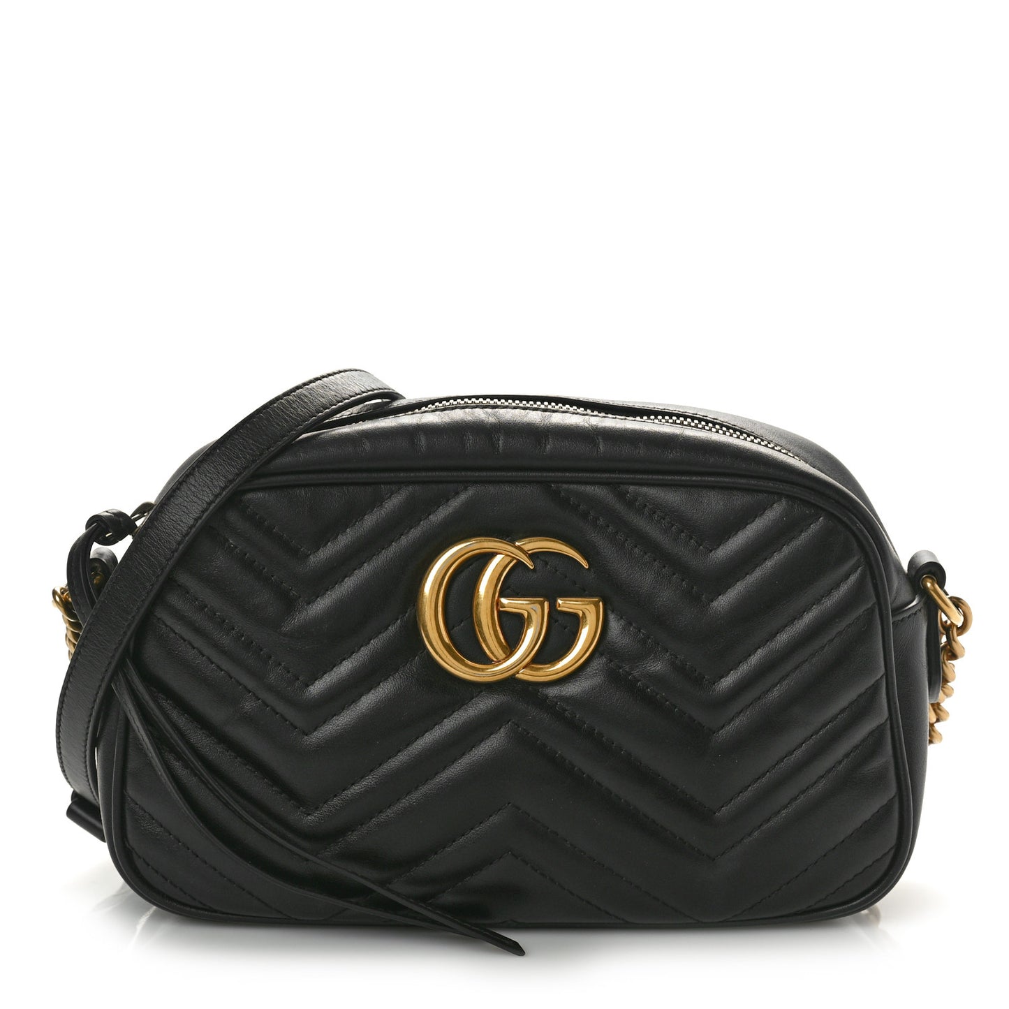 Calfskin Matelasse Small GG Marmont Chain Shoulder Bag Black