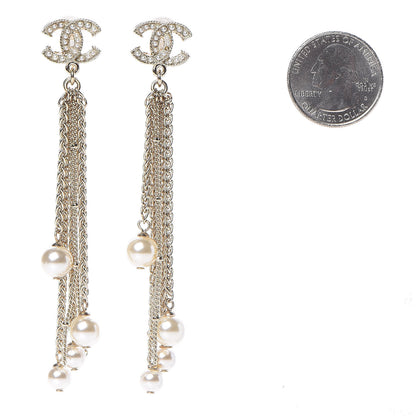 Chanel Pearl Chain CC Dangle Clip On Earrings Gold 2 of 5