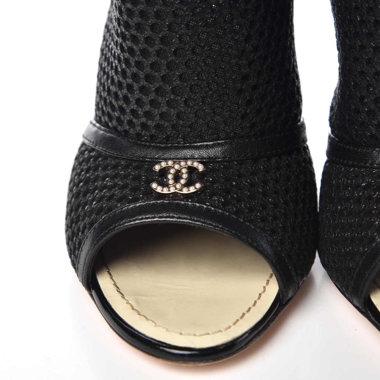 Mesh CC Peep Toe Ankle Boots 38 Black
