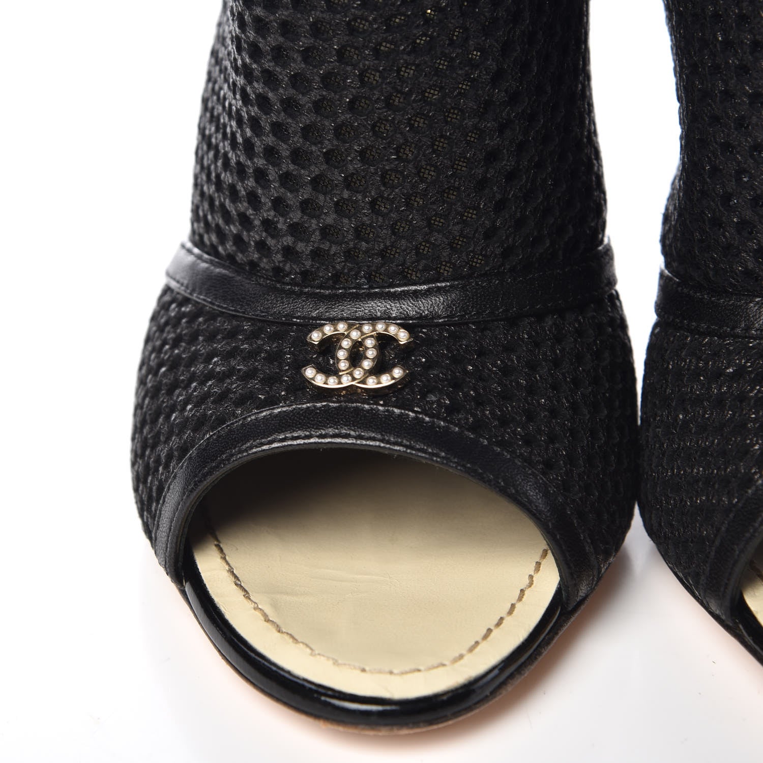 Chanel Mesh CC Peep Toe Ankle Boots 38 Black 11 of 13