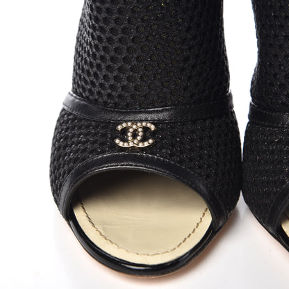 Chanel Mesh CC Peep Toe Ankle Boots 38 Black 11 of 13