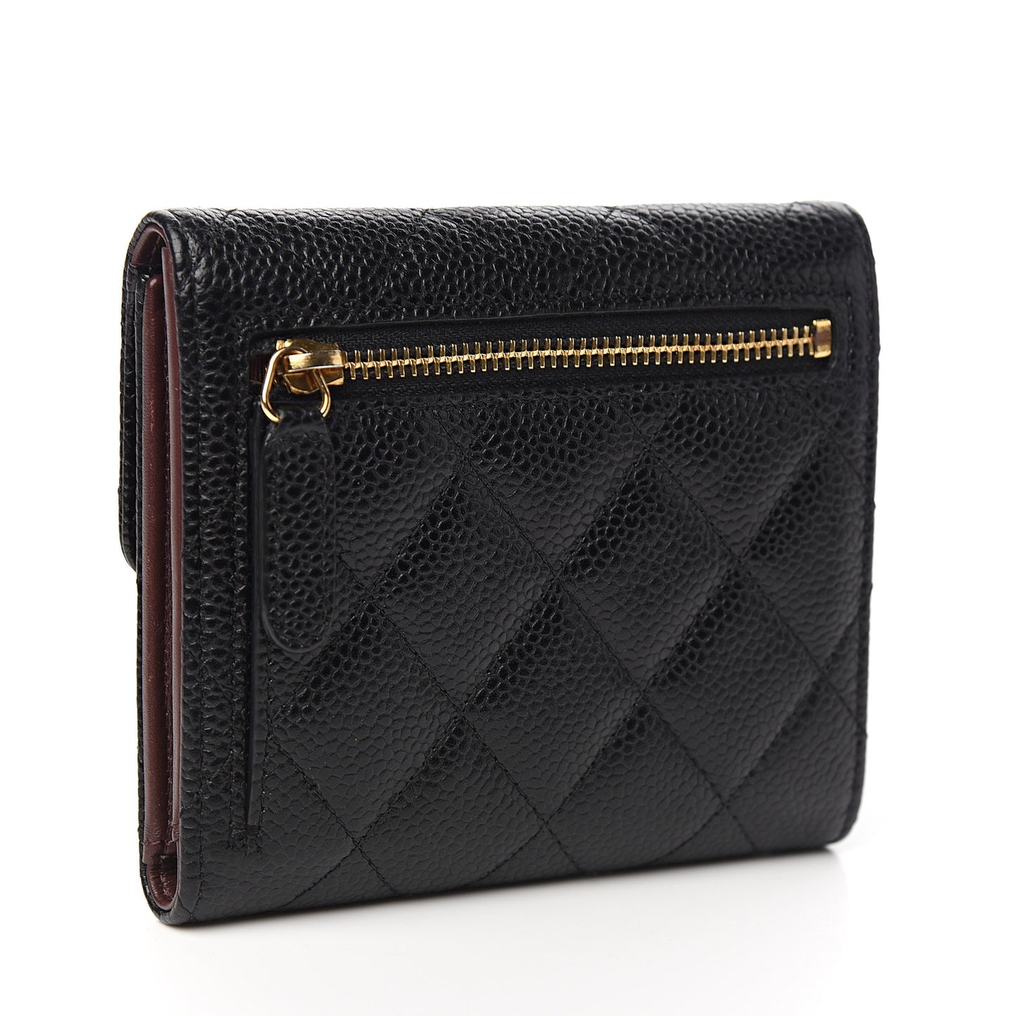 Caviar Quilted Compact Flap Wallet Black