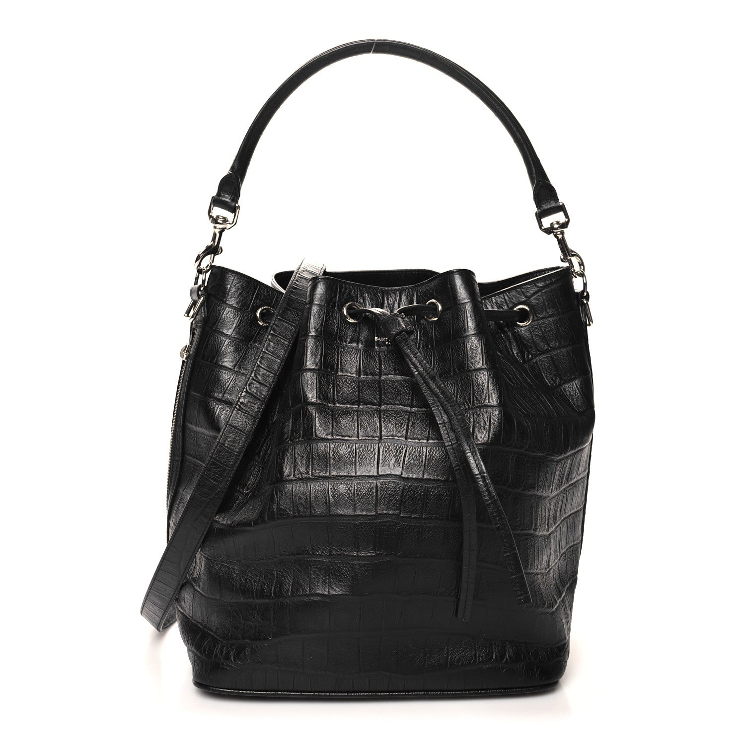 Saint Laurent Calfskin Crocodile Embossed Large Emmanuelle Bucket Bag Black 1 of 12