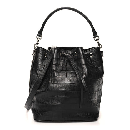 Saint Laurent Calfskin Crocodile Embossed Large Emmanuelle Bucket Bag Black 1 of 12