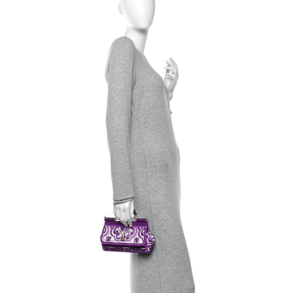 Dolce & Gabbana Canvas Embroidery Majolica Small Sicily Handbag Purple 2 of 10