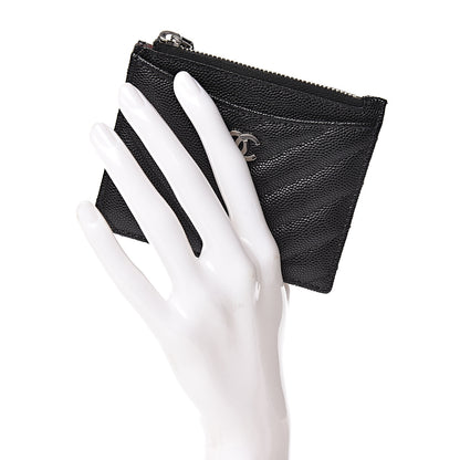 Chanel Caviar Chevron Quilted CC Zip Card Holder Black 2 of 7
