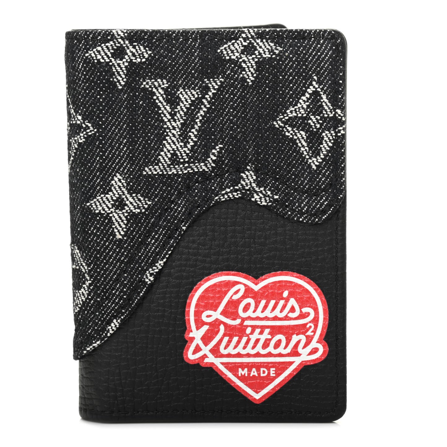 X NIGO Taurillon Monogram Denim Drip Pocket Organizer Black