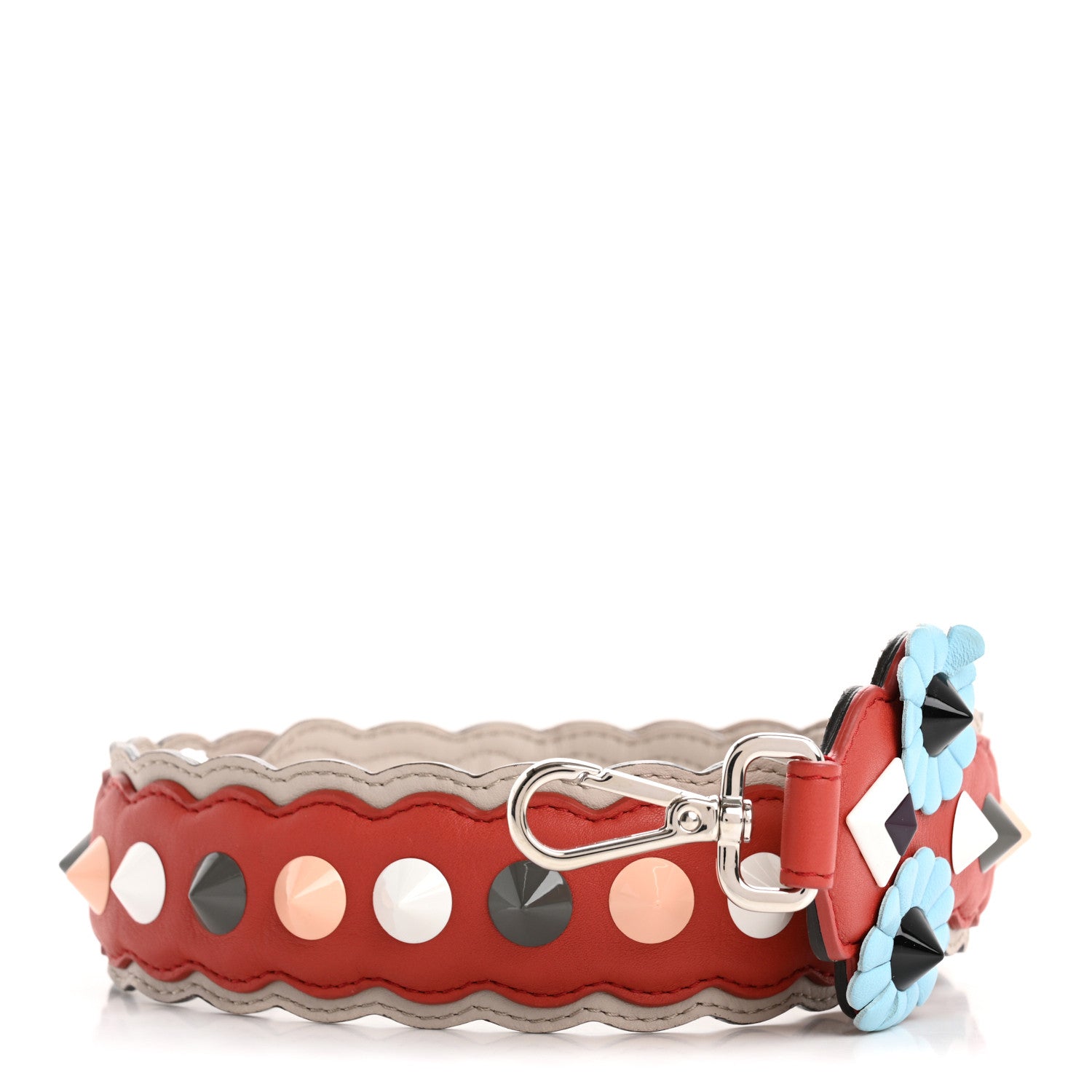 Fendi Vitello Dolce Nappa Hypnoteyes Bi-Color Scalloped Spike Studded Strap You Sienna Multicolor 1 of 8