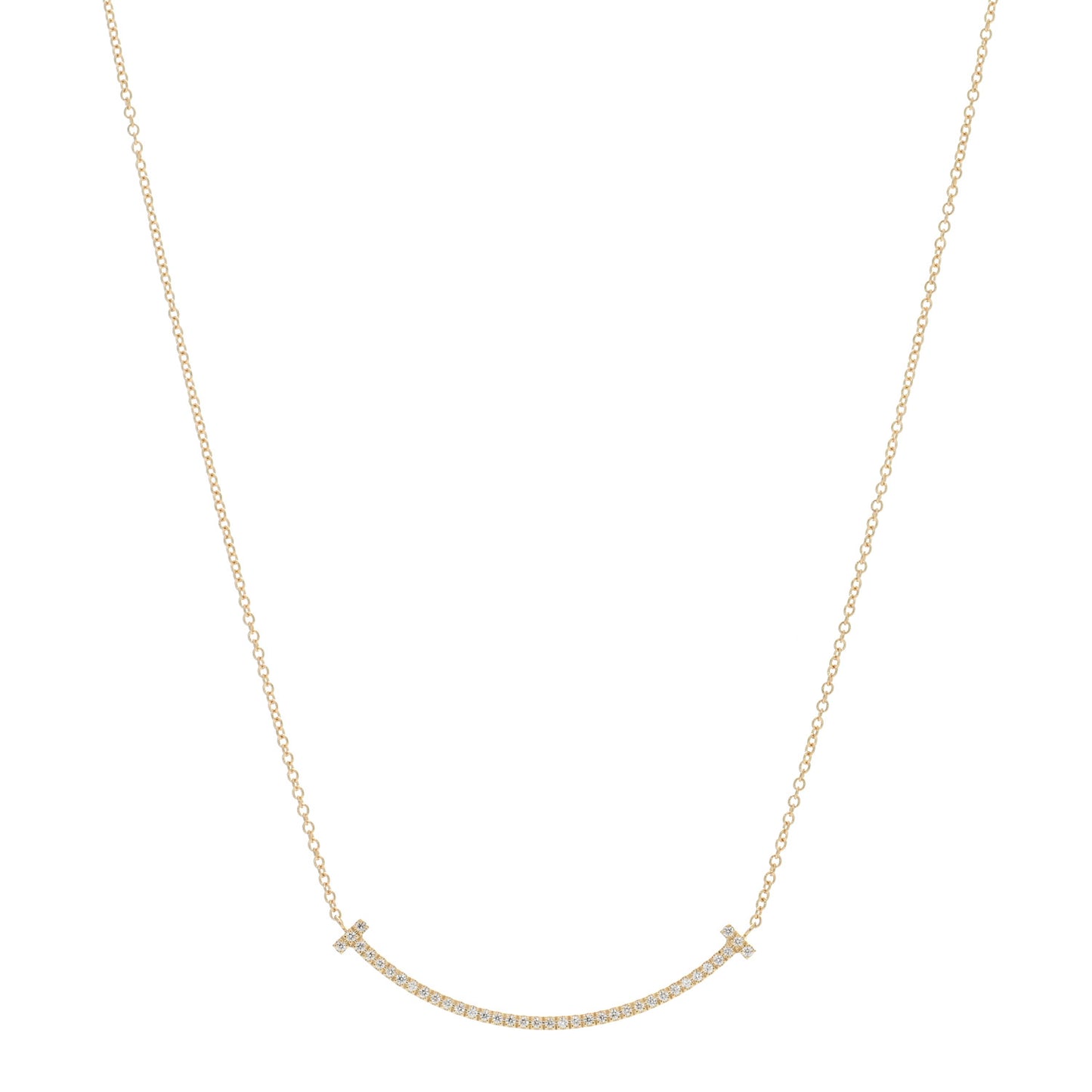18K Yellow Gold Diamond Small T Smile Pendant Necklace