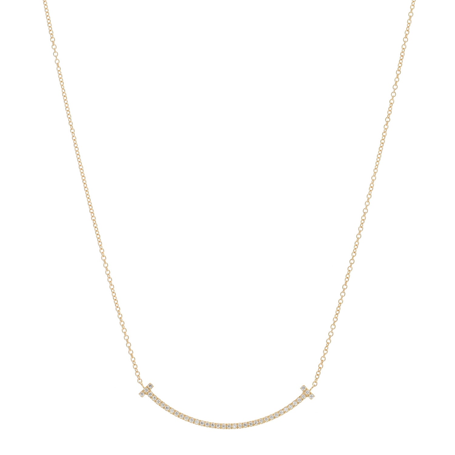 Tiffany 18K Yellow Gold Diamond Small T Smile Pendant Necklace 1 of 5